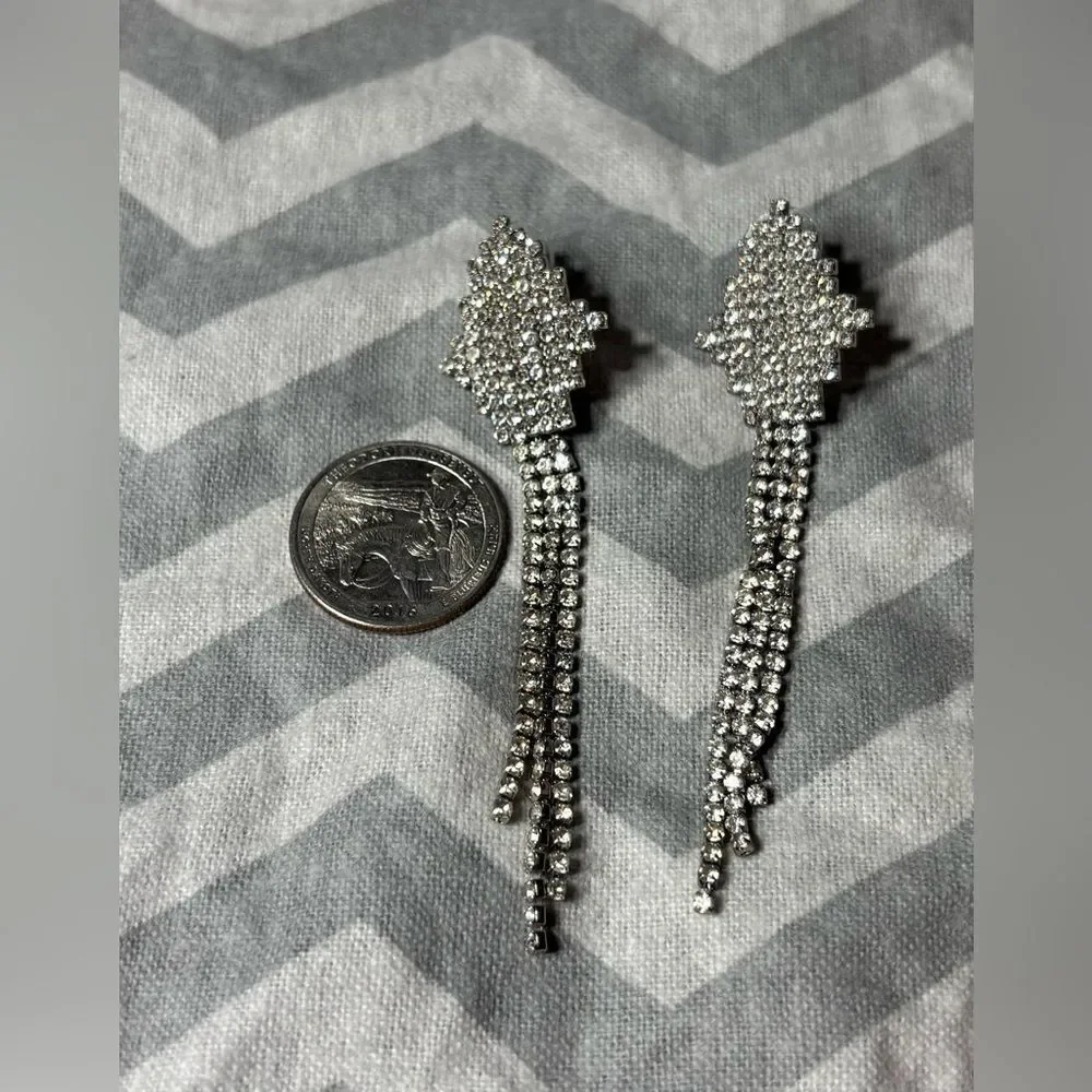 Rhinestone Dangle Post Earrings Excellent Preloved Condition